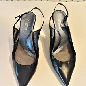 Kenneth Cole Silver Trophy 925 Pointy BLACK Leather Slingback Heels 11 M fits12M